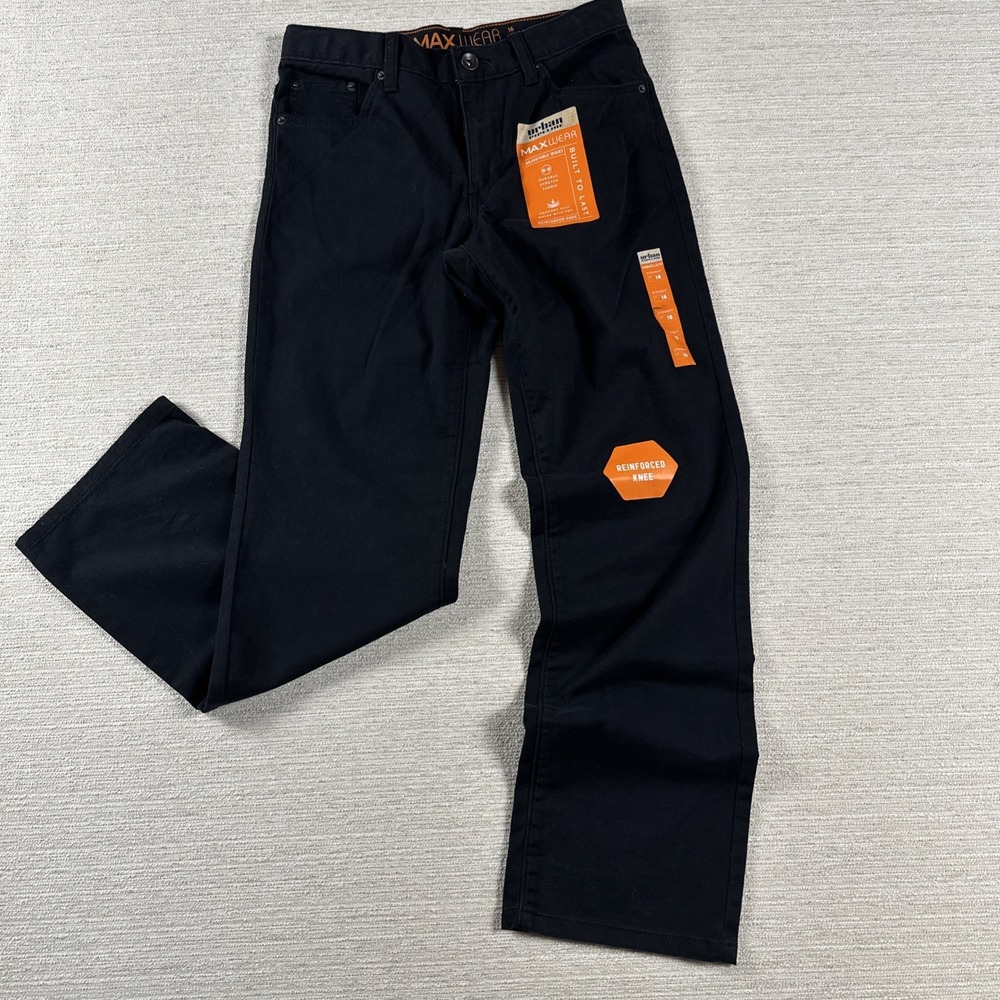 NWT Boys Black Straight Leg Pants Reinforced Knee Stretch School Uniform Size 16